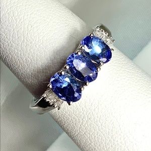 Genuine AA Tanzanite Tapered-Baguette Diamond Ring